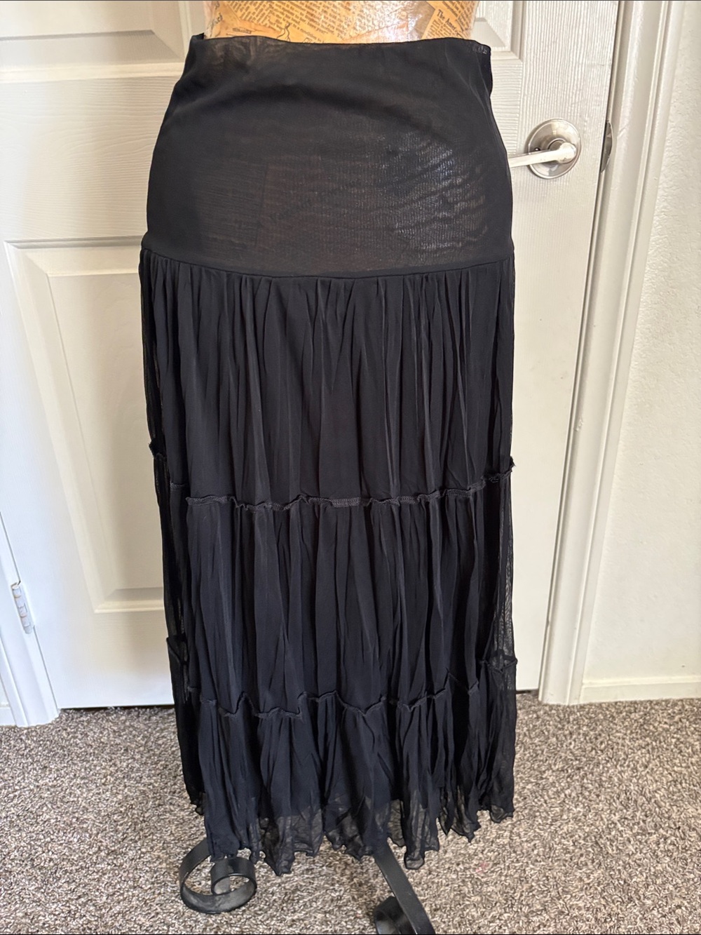 IZ Byer California tiered skirt black lined Y2K Made in USA boho whimsy fairy